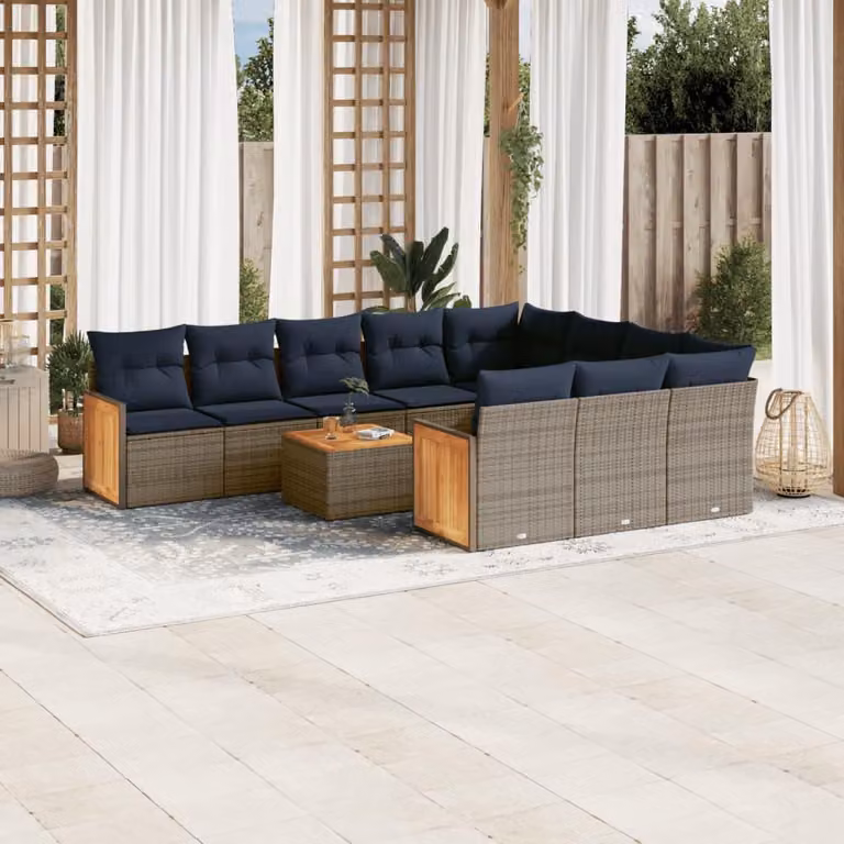 Maison Exclusive - Set da giardino 11 pezzi con cuscini, grigio, polyrattan