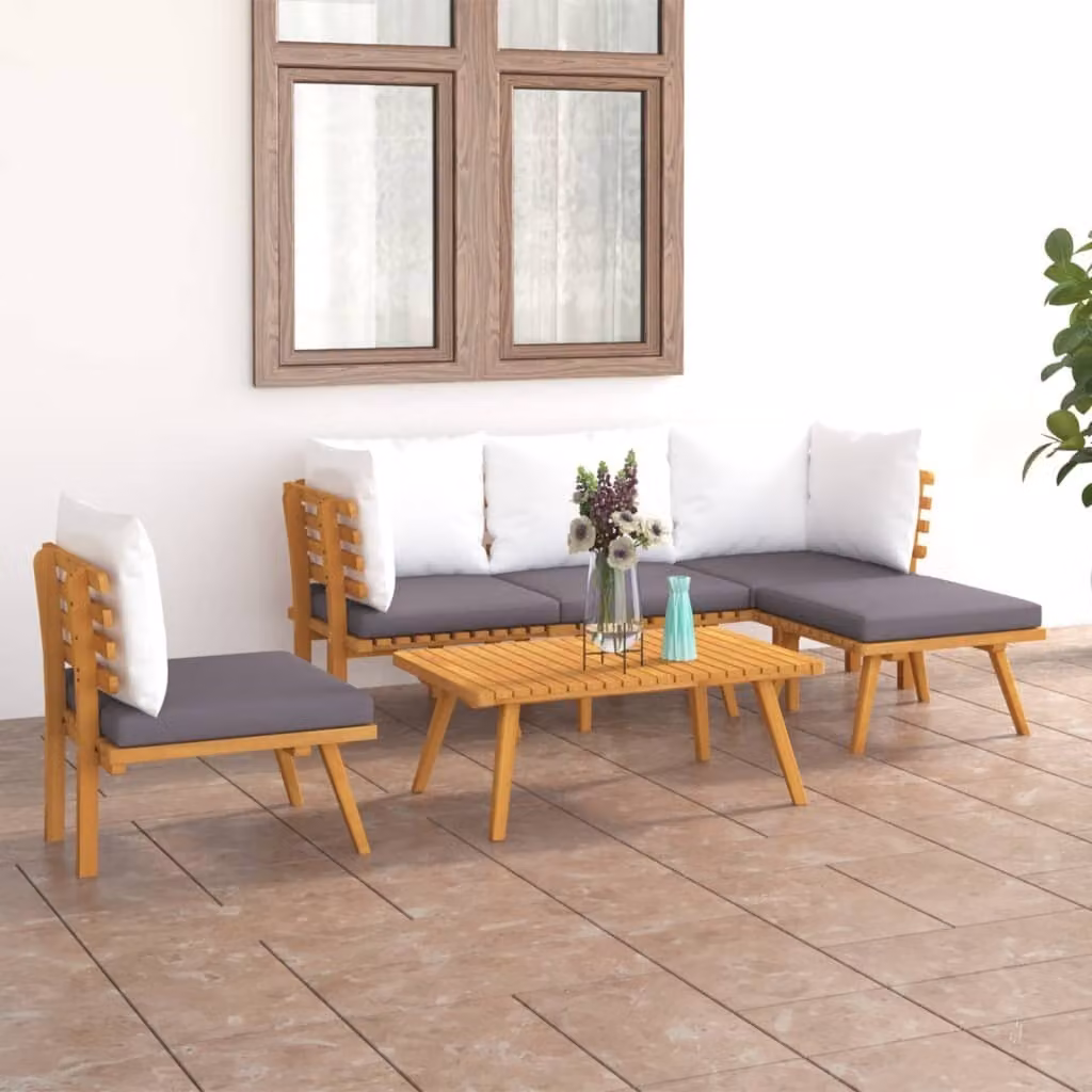 The Living Store Set da giardino da 6 pezzi con cuscini in legno massiccio di acacia
