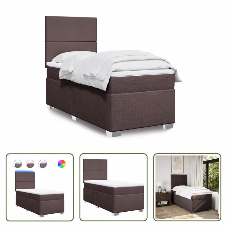 The Living Store Letto a molle con materasso marrone scuro 100x200 cm in tessuto