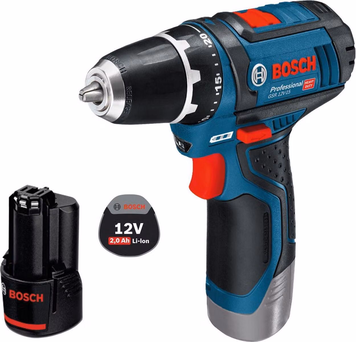 Trapano a batteria Bosch GSR 12V-15 / 1 batteria da 2,0 Ah