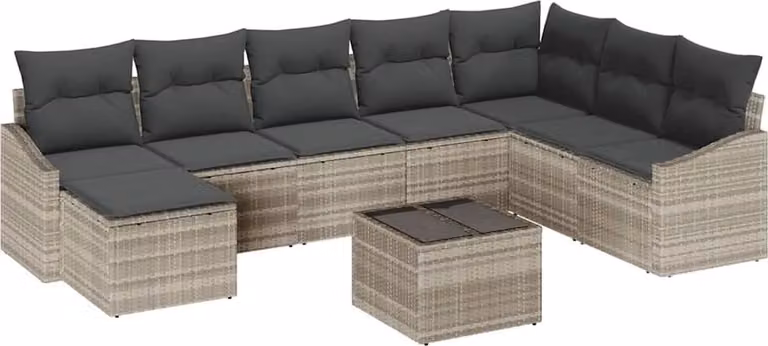 Set di divani con cuscino 9 pcs Grigio chiaro polyrattan