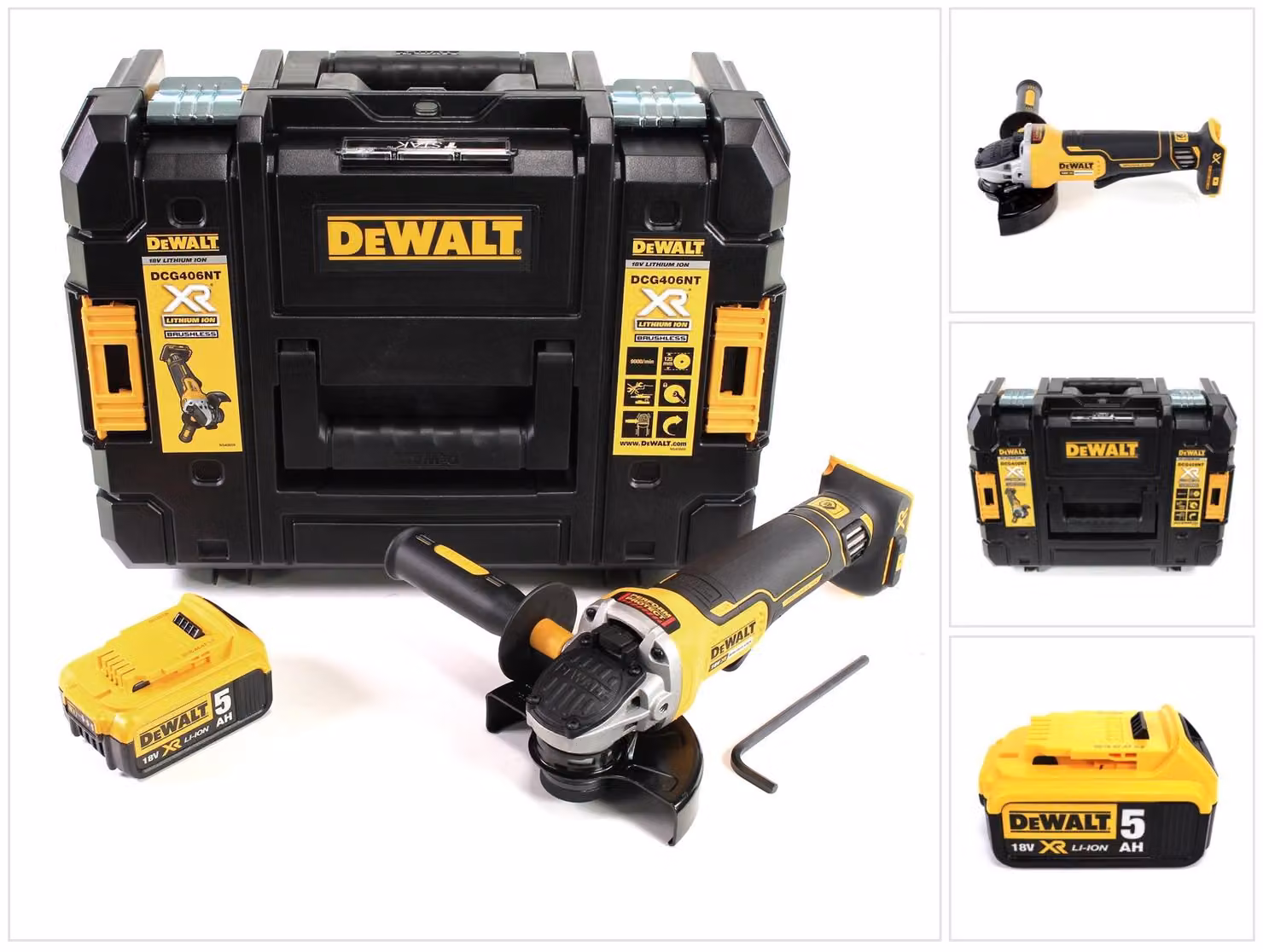 Smerigliatrice angolare a batteria DeWalt DCG 406 NT 18V 125mm senza spazzole + 1x batteria ricaricabile 5.0Ah + TSTAK - senza caricatore