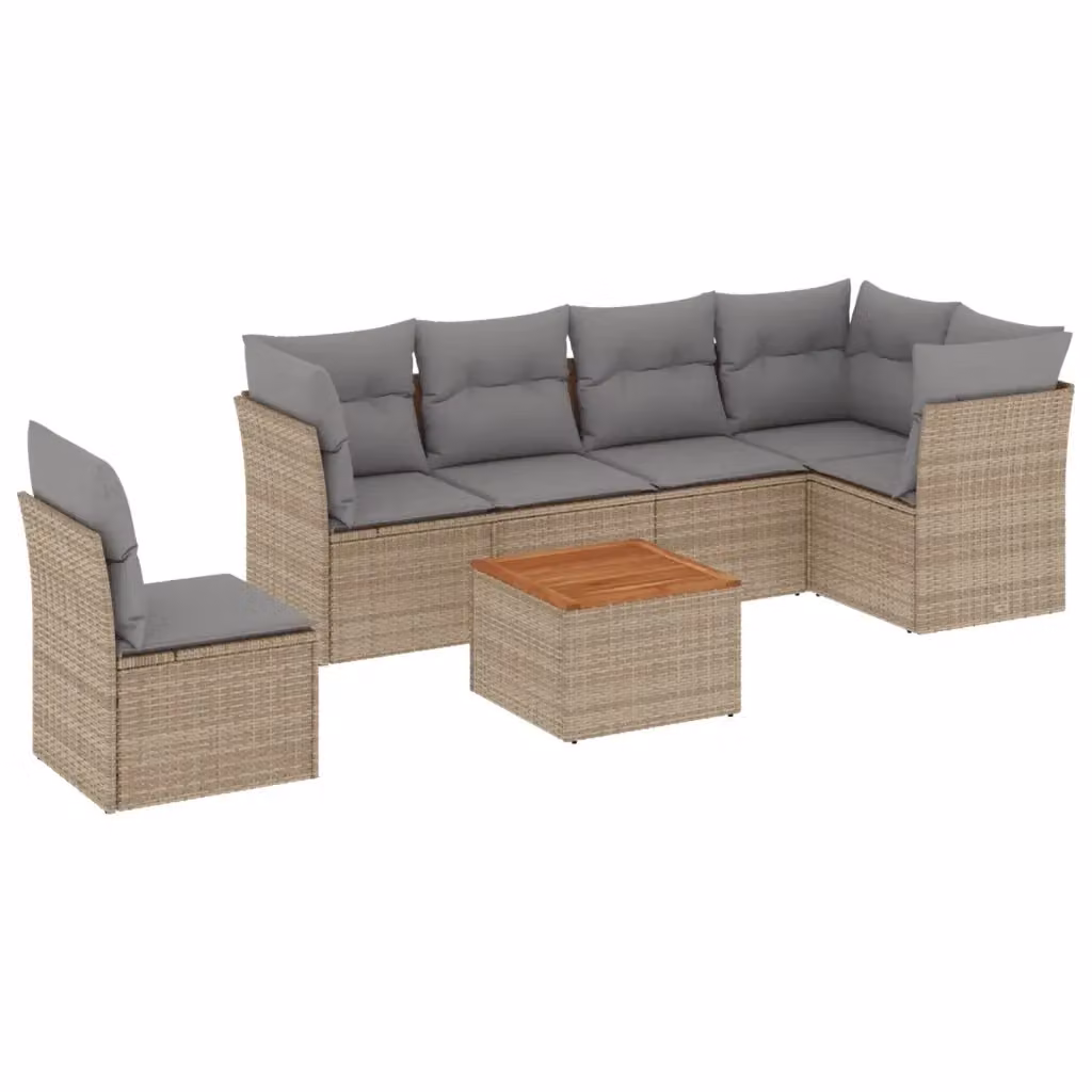 vidaXL Set Divano da Giardino a L in Polyrattan con Cuscini Beige e Grigio e Tavolino da Esterno – 2