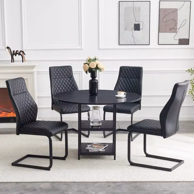 Set tavolo e sedie 107 cm nero MDF metallo 4 posti con vano integrato