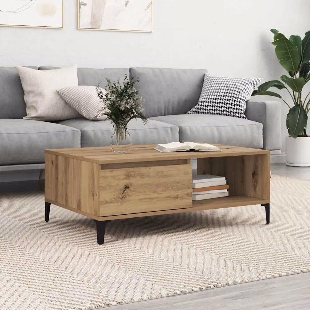 vidaXL Tavolino da salotto rettangolare in legno e metallo stile industrial, colore marrone, L 90 cm x P 60 cm x H 35 cm