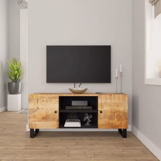 Mobile Porta TV Industrial vidaXL in Legno di Mango e Metallo, Marrone e Nero, L: 105 cm, P: 33 cm, H: 46 cm