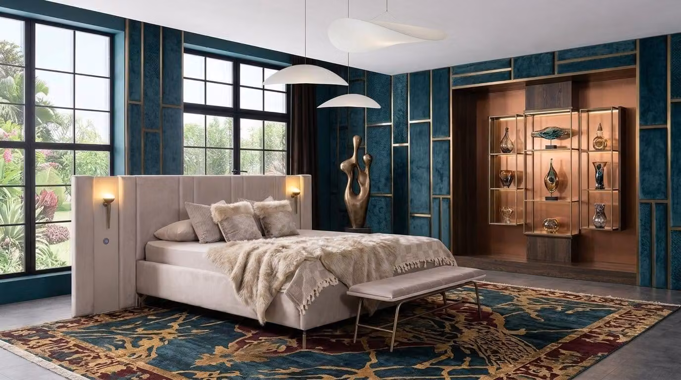 Bett, camera da letto, stile moderno, beige, confortevole, accogliente