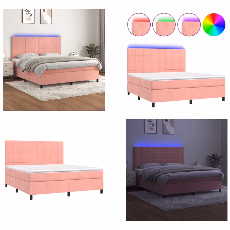 vidaXL Letto a molle con materasso e LED rosa 180x200 cm in velluto - Letto a molle - Letto a molle - Letto - Letti