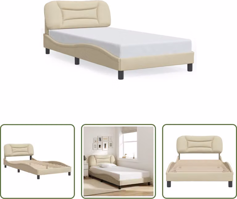 The Living Store Giroletto con testiera crema 100x200 cm in tessuto