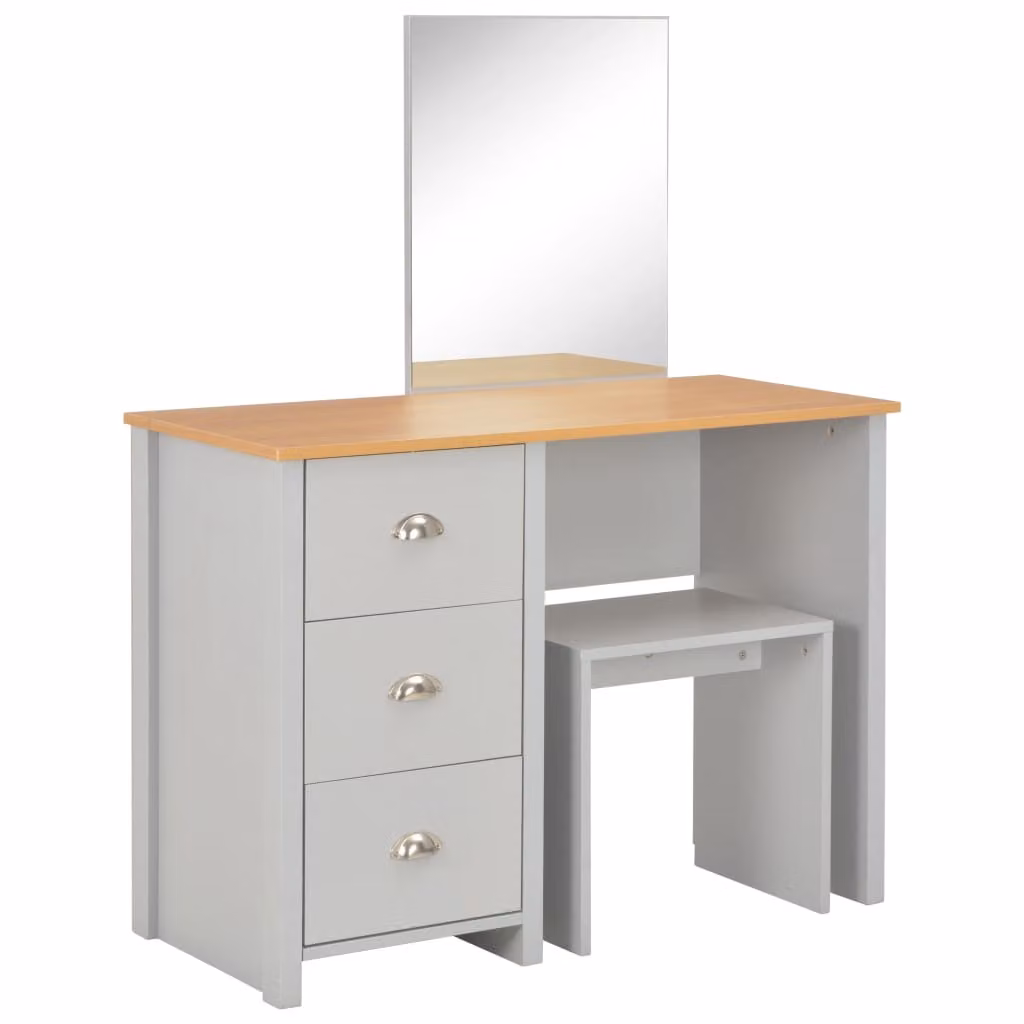 vidaXL Toeletta con specchio e sgabello Grigio 104x45x131 cm