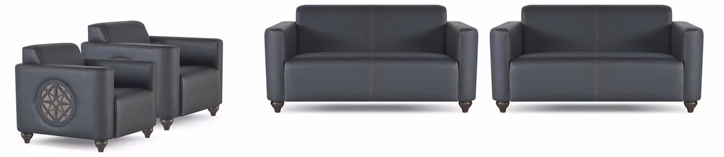 Arbeitszimmer-Set 4tlg 2x 2-Sitzer mit 2x Sessel Schwarz Farbe Wohnzimmer