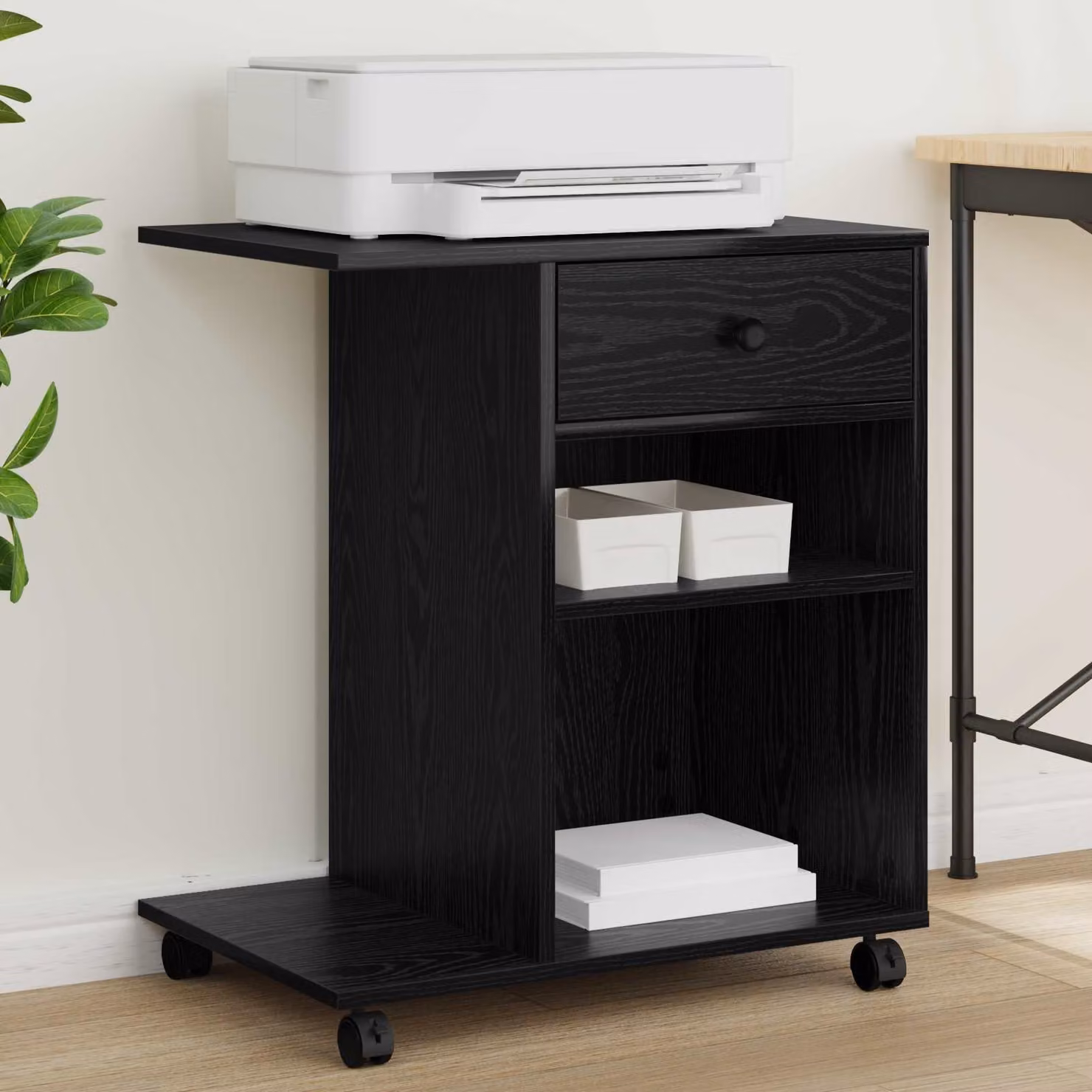 vidaXL Supporto per Stampante Moderno Nero L: 60 cm, P: 40 cm, H: 68,5 cm