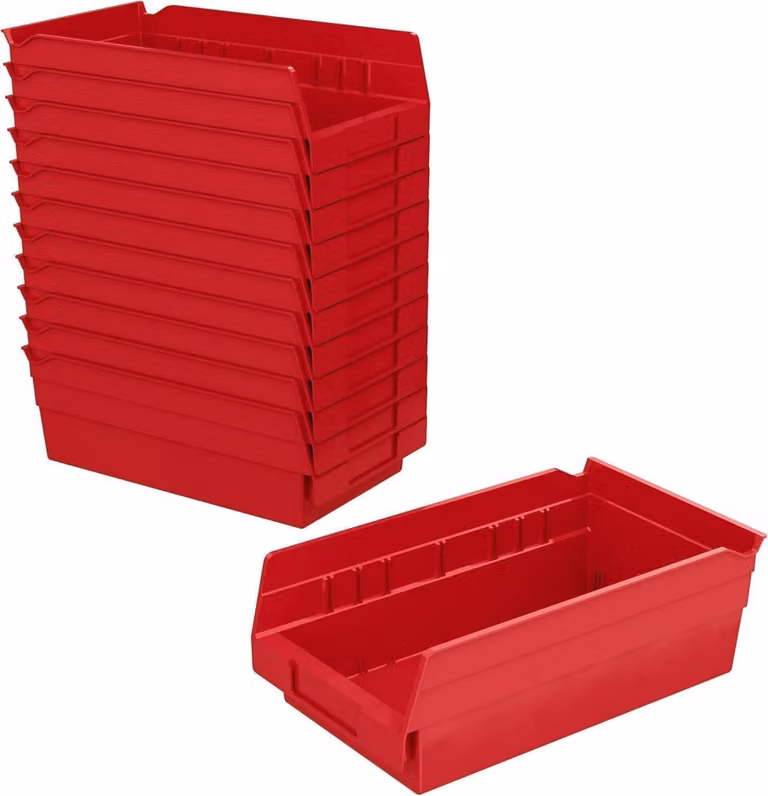 Set di 12 contenitori in plastica, dimensioni 30,5 x 15,2 x 10,2 cm, colore rosso