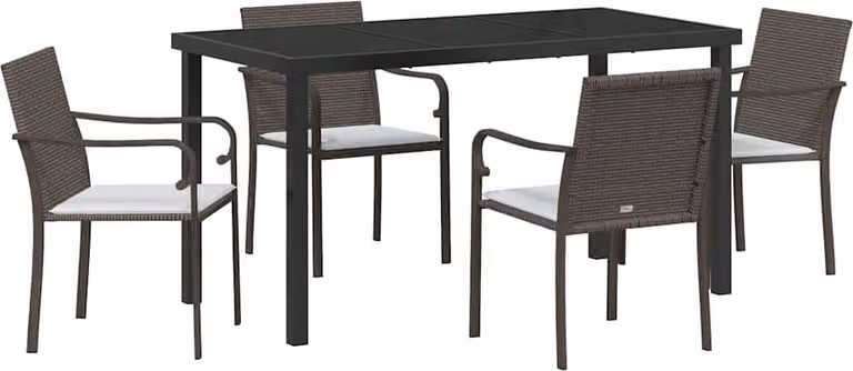 Set da Pranzo per Giardino 5 pcs Marrone e Nero Rattan in PE