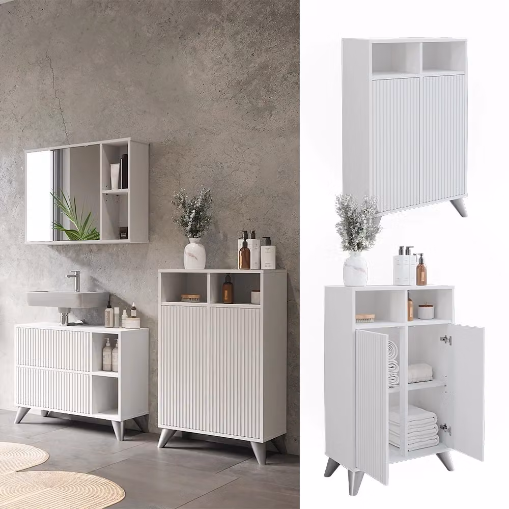Mobiletto bagno moderno Vicco Leano bianco con 2 ante e ripiani interni L 60 cm x H 97 cm – 2