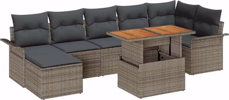 Set Divano da Giardino 8 pcs Grigio Poly Rattan