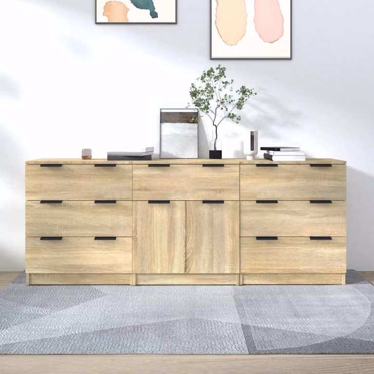 Set di 3 credenze vidaXL in legno multistrato e MDF color rovere, design minimalista da parete per la tua sala da pranzo