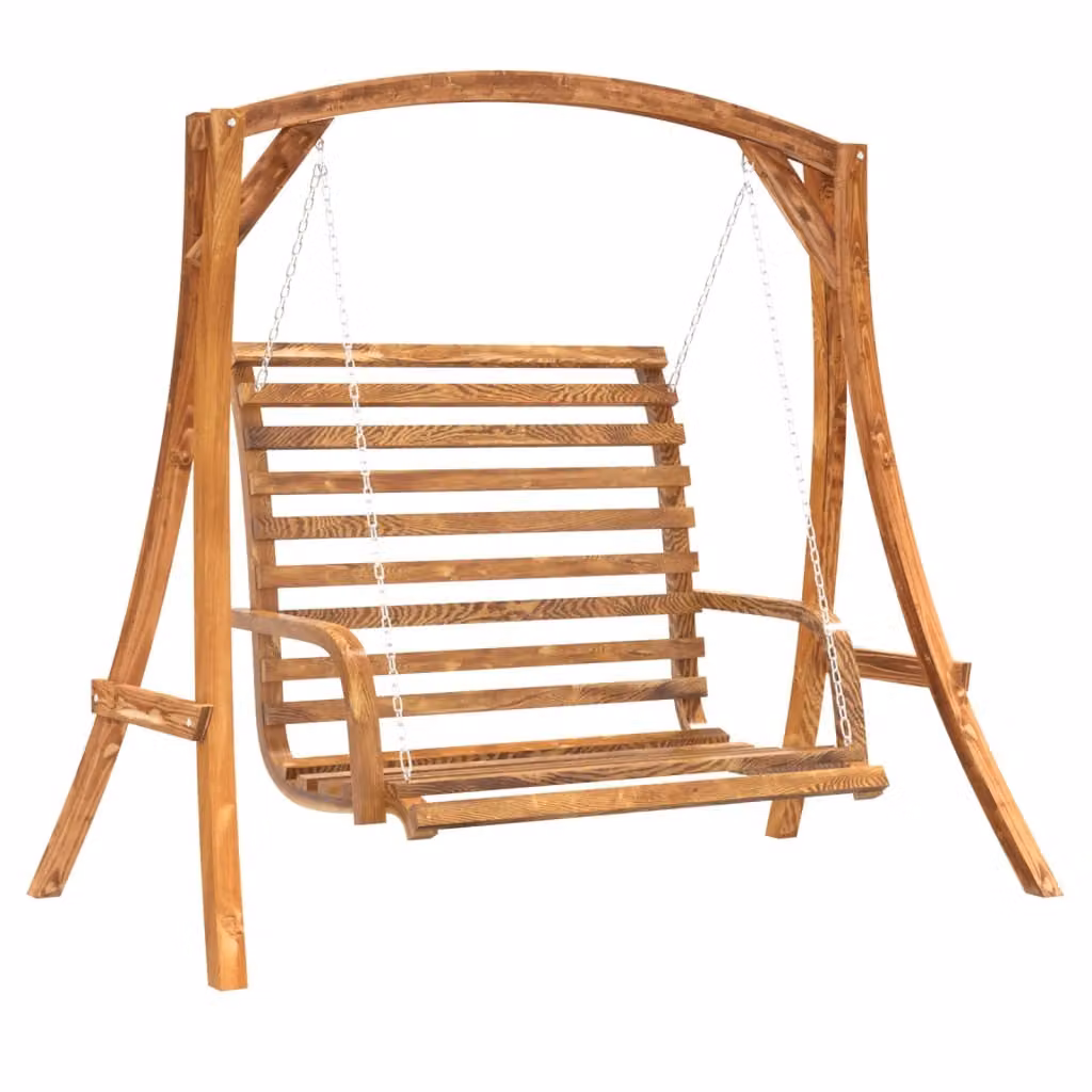 Panca a Dondolo in Legno Massello di Abete con Finitura in Teak