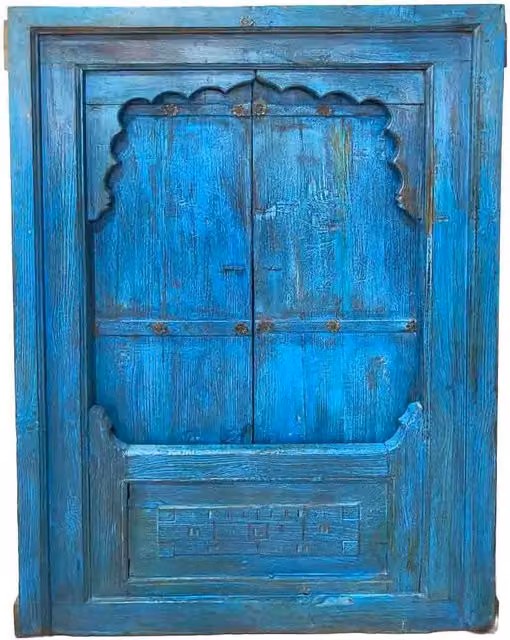 Finestra artigianale WANDERLUST DECO in legno e metallo blu e bronzo L: 94 cm, P: 12 cm, H: 142 cm