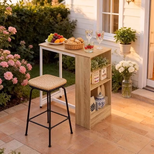 Tavolo da bar OKWISH con 3 ripiani, portabottiglie e portabicchieri per cucina, L 91 x P 49 x H 91 cm