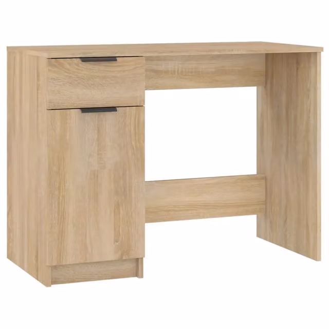 Scrivania da ufficio minimalista in legno color rovere e beige L: 100 cm, P: 50 cm, H: 75 cm – 1