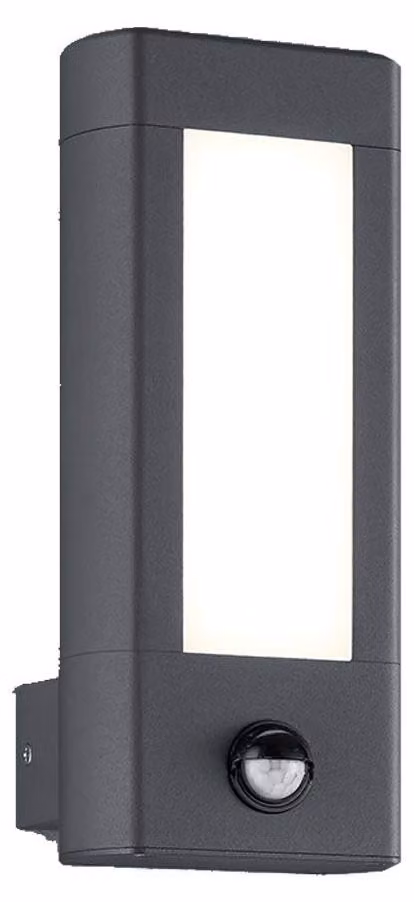 Lampada da parete esterna a LED, modello Rhein, alluminio antracite, 2 x 4,5W, con sensore di movimento