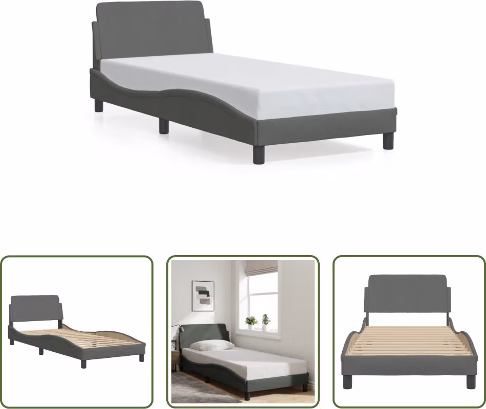 The Living Store Struttura letto con testiera grigio scuro 80x200 cm in tessuto