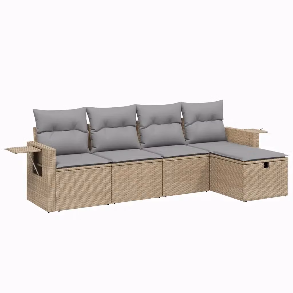 Set Divano da Giardino a L vidaXL 5 pz con Cuscini Beige e Grigio in Polyrattan e Acciaio – 2