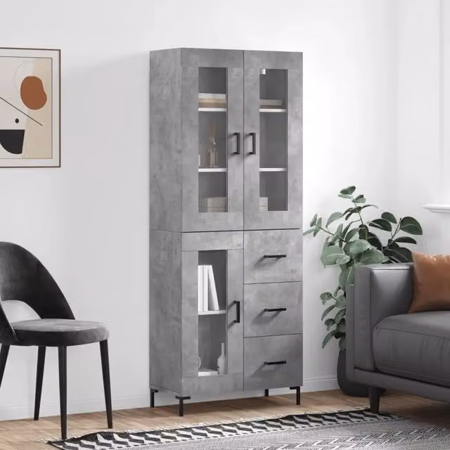 Credenza moderna vidaXL in legno e metallo grigio L: 69,5 cm, P: 34 cm, H: 180 cm