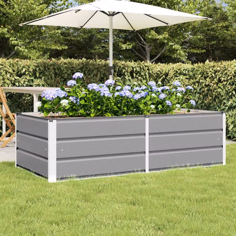 Fioriera vidaXL in acciaio e plastica, colore grigio, L: 160 cm, P: 80 cm, H: 45 cm