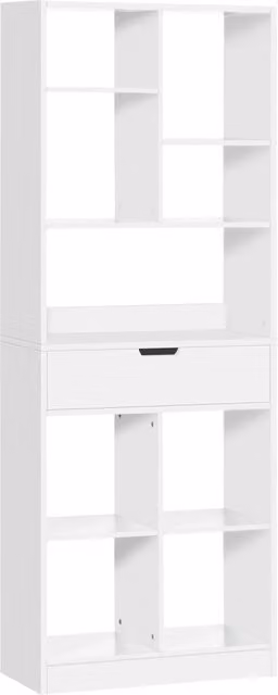 Libreria in legno XYLO con 9 scomparti e cassetto, bianca, L: 60 cm, P: 26 cm, H: 158 cm