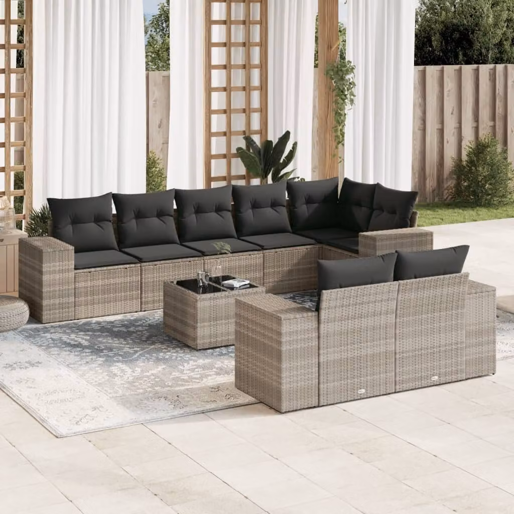 Maison Exclusive - Set Divano da Giardino 9pz con Cuscini Grigio Chiaro Polyrattan