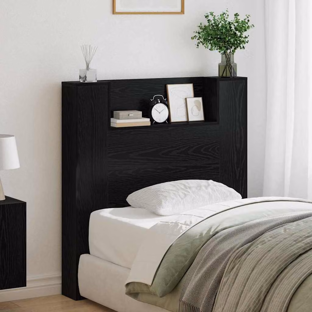Testiera con stoccaggio vidaXL in legno ingegnerizzato Rovere Nero con illuminazione LED e porta USB