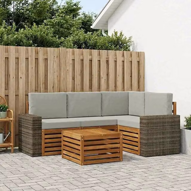 Set di divani da esterno 5 pz Naturale e Grigio Chiaro 3384337