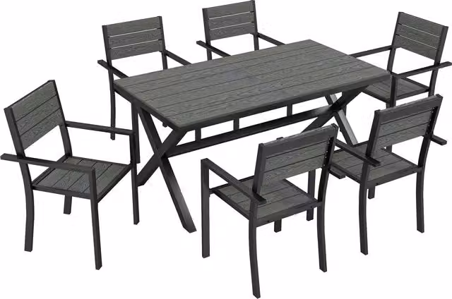Set Sala da Pranzo Esterno Outsunny da 7 Pezzi per 6 Persone con Tavolo e Sedie Impilabili in Alluminio Grigio