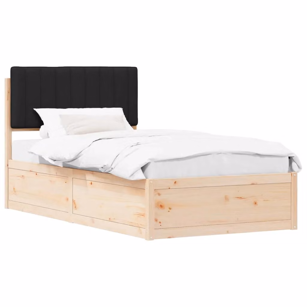 Letto con testiera rivestita in tessuto nero vidaXL in pino massello L/P/H: 200 x 100 x 93 cm – 2