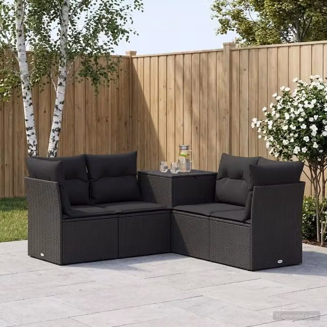 Set di divani 5 pz Nero Rattan sintetico e Acciaio 3447831