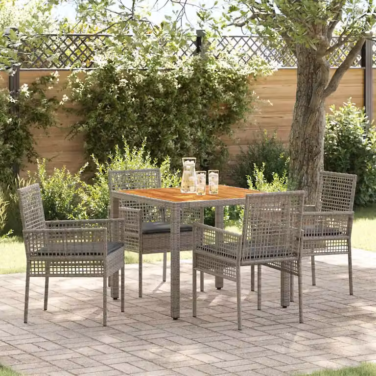 Set da pranzo per giardino e terrazzo vidaXL in polyrattan e legno di acacia, 5 pezzi, Grigio