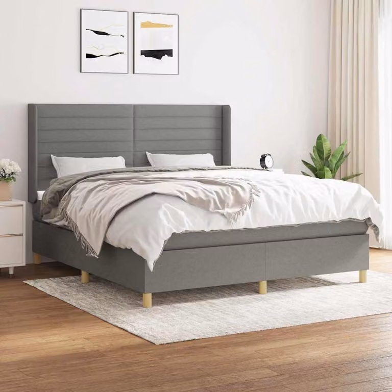 vidaXL Giroletto a Molle Ibrido con Materasso in Tessuto Grigio e Bianco L/P/H: 160 x 200 x 128 cm