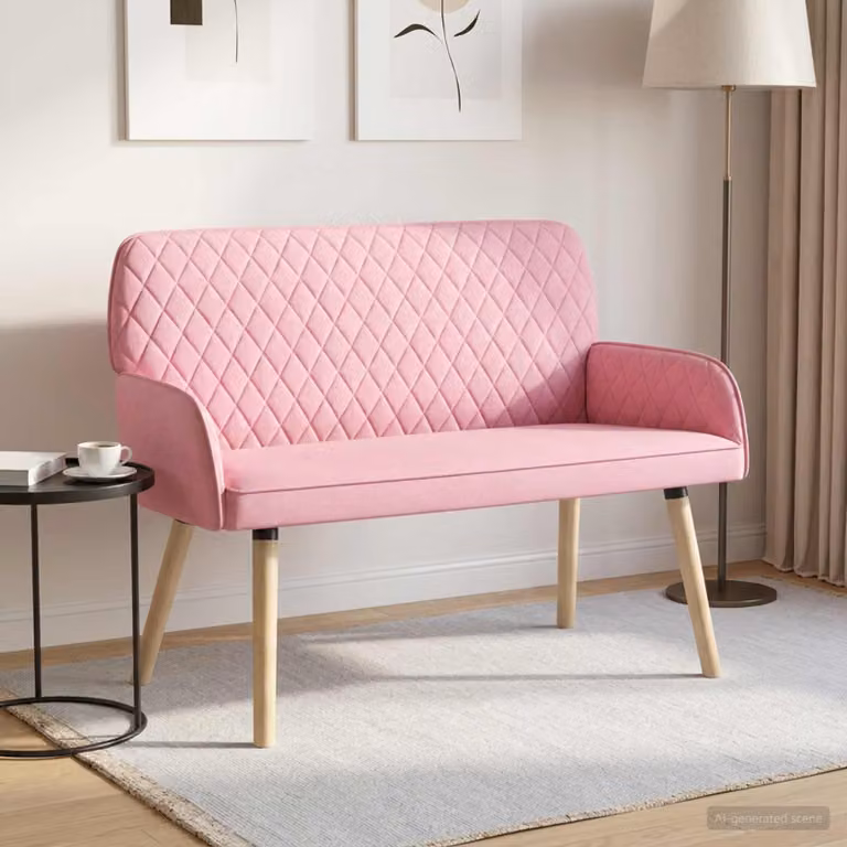 vidaXL Divano a 2 Posti Moderno in Tessuto Rosa con Gambe in Legno di Gomma L: 115 cm, P: 58 cm, H: 86 cm