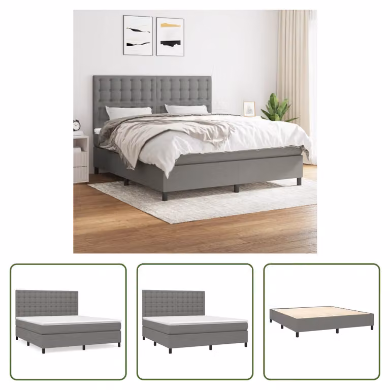 The Living Store Letto a molle con materasso grigio scuro 160x200 cm in tessuto