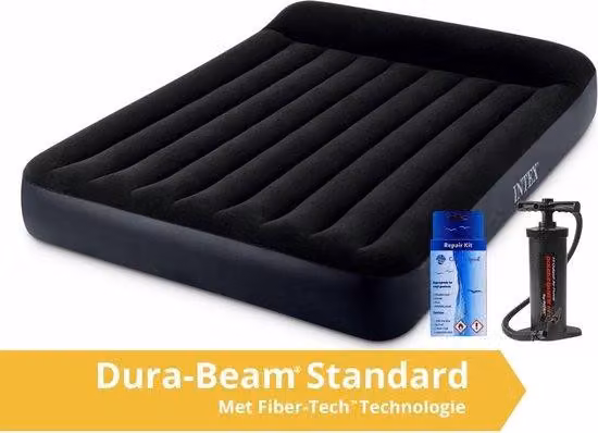 Intex Pillow Rest Classic - Materasso ad aria - Doppio - Con kit di riparazione e pompa incorporata - 203x152x25 cm - PVC - Blu scuro