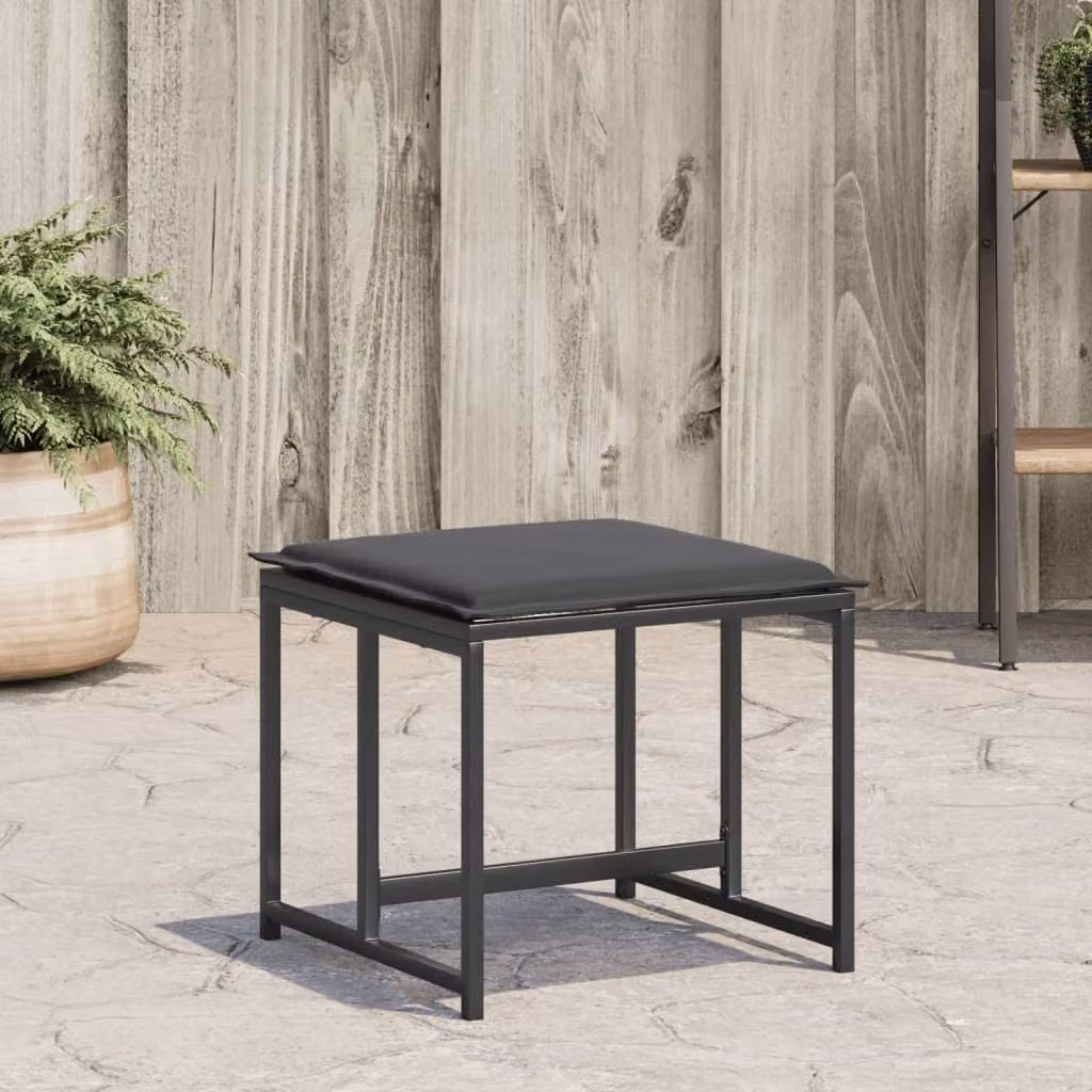 Set di 4 sgabelli da giardino vidaXL in acciaio verniciato nero e tessuto grigio con cuscini inclusi
