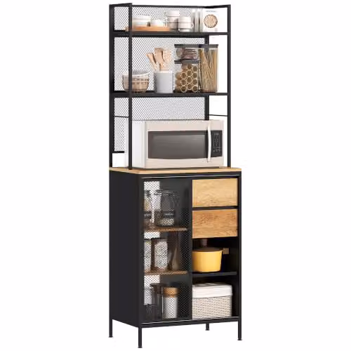 HOMCOM Buffet da cucina per microonde 60x40x180cm Legno naturale & Nero