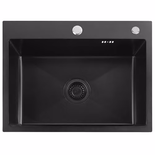 Rea - Lavello Da Cucina In Acciaio Liam Black Vasca Singola 58 X 45 X 20 cm Montaggio Sottopiano (Nero Opaco)