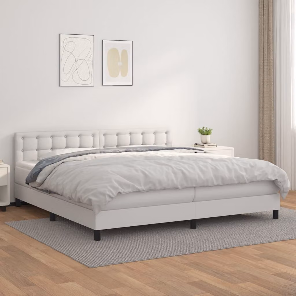 vidaXL Letto a Molle con Materasso Bianco in Similpelle L: 200 cm, P: 200 cm, H: 203 cm
