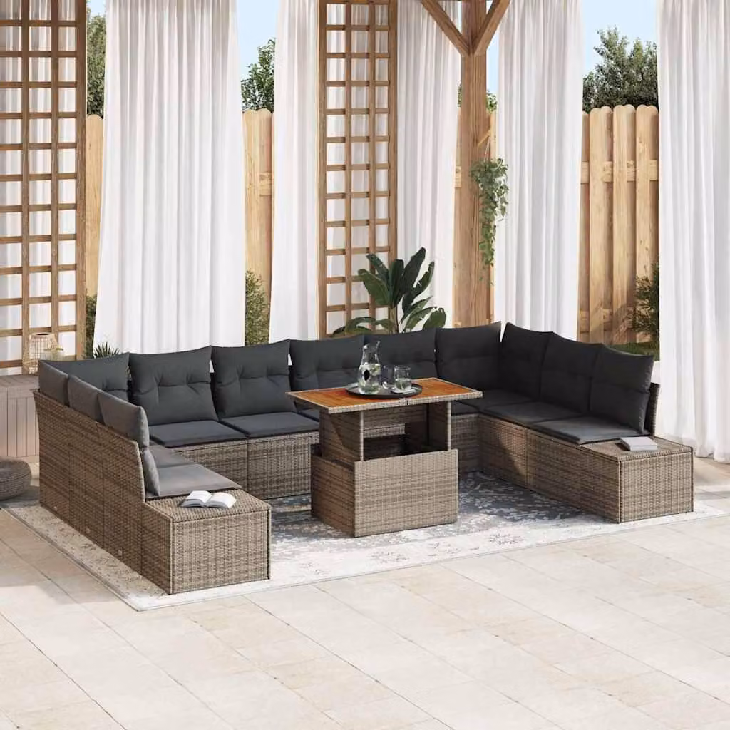 Maison Exclusive - Set da giardino composto da 11 pezzi, divano, colore grigio, realizzato in rattan sintetico