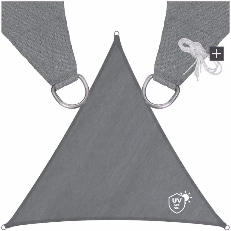 Vela ombreggiante triangolare TecTake GmbH in polietilene HDPE grigio con protezione UPF 50+ L/P/H: 5 x 5 x 5 m