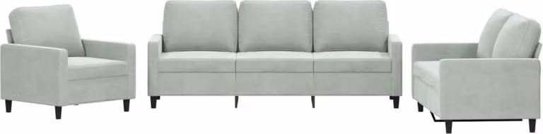 Set di Divani 3 pz con Cuscini Grigio Chiaro in Velluto