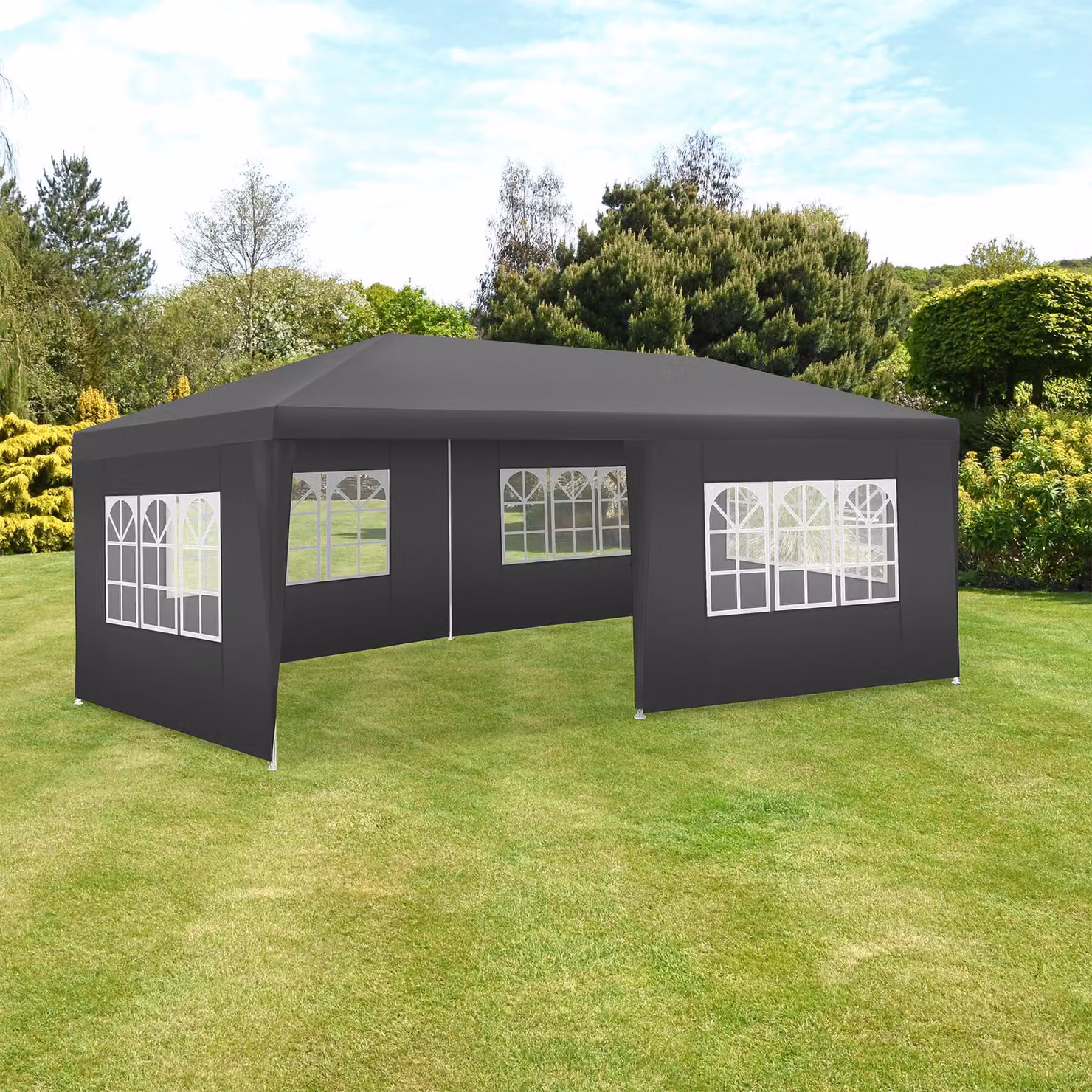 Padiglione Tectake Novara impermeabile con 5 pannelli laterali e finestre, grigio, L: 600 cm, P: 300 cm, H: 250 cm – 2